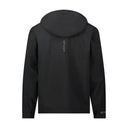 Black jacket with a brand logo on the back against a white background