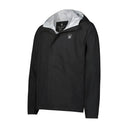 Black jacket with gray hood on a white background