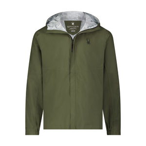 Green jacket with gray hood on a white background