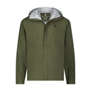 Green jacket with gray hood on a white background