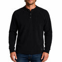 Men's Corduroy Fleece Long-Sleeve Henley - Black